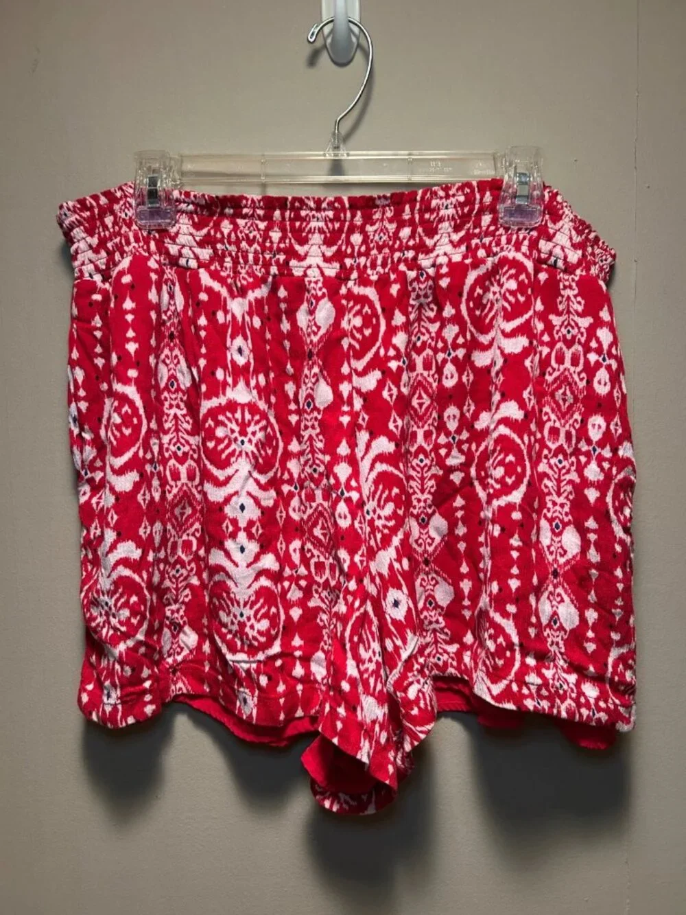Knox Rose Women Bonfire Red Ikat Print Smocked Pull-on Shorts Size XXL